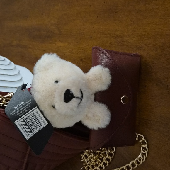 NWT 🐻‍❄Badgley Mischka Burgundy Quilted Chain Crossbody W/ Bagcharm Cardholder - Picture 7 of 9